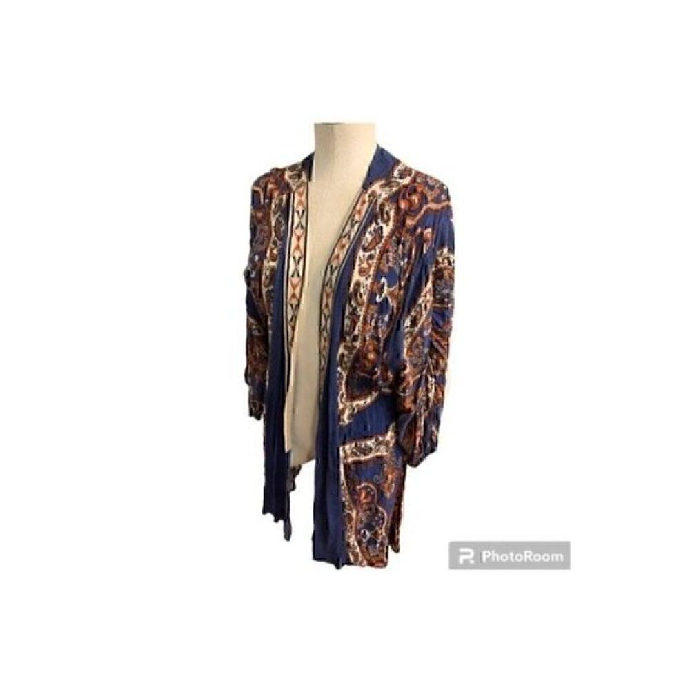 Flying Tomato, Navy Blue Cardigan with Embroidery  Drawstring Bell Sleeves S - Picture 2 of 9